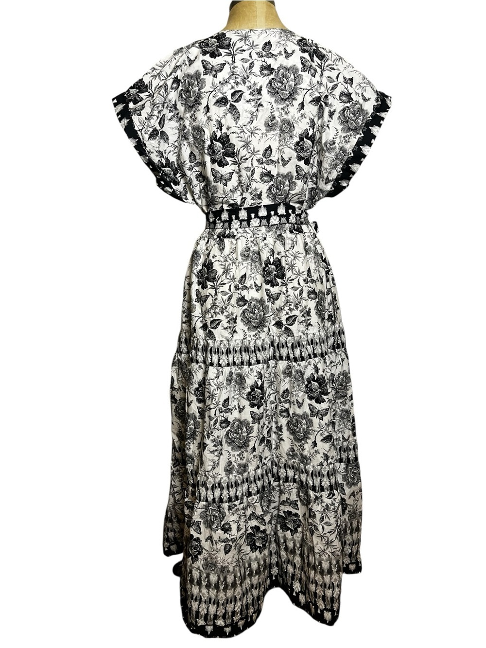Abercrombie & Fitch XLT Tall Black White Floral Butterfly Toile Midi Dress NWT - Picture 6 of 10